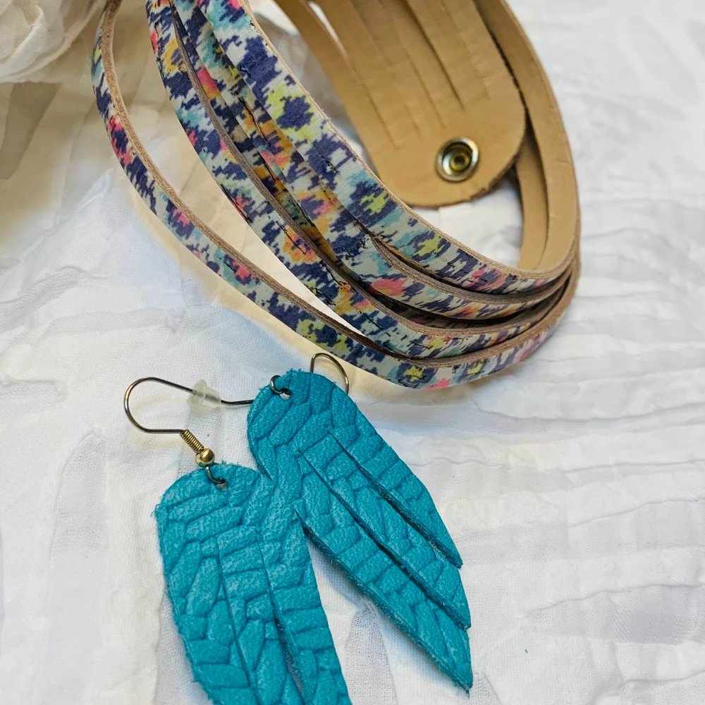 BUNDLE of Flourish leather bracelet and earrings - handmade and beautiful!